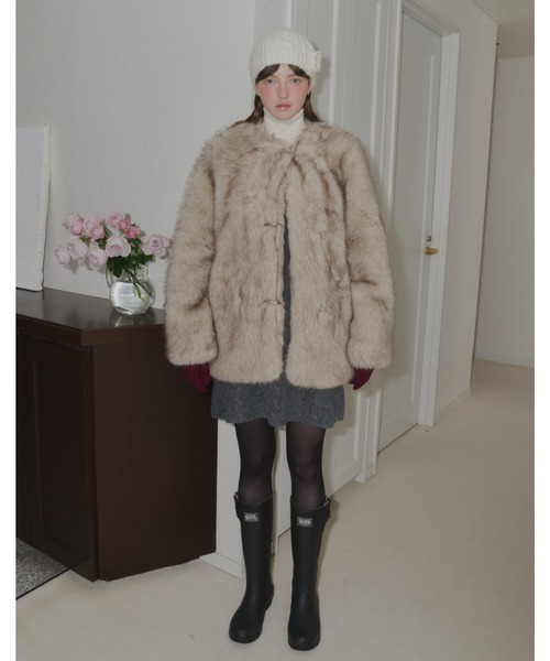 GIUNON ノーカラーコート コート collarless smooth fur coat / カラー