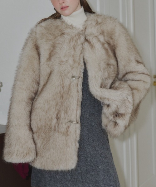 GIUNON ノーカラーコート コート collarless smooth fur coat / カラー
