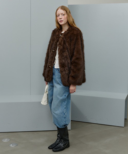 GIUNON ノーカラーコート コート collarless smooth fur coat / カラー