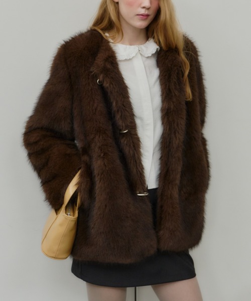 GIUNON ノーカラーコート コート collarless smooth fur coat / カラー