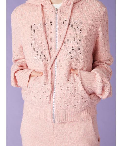 LILY BROWN（リリーブラウン） パーカー 透かし編ニットパーカー