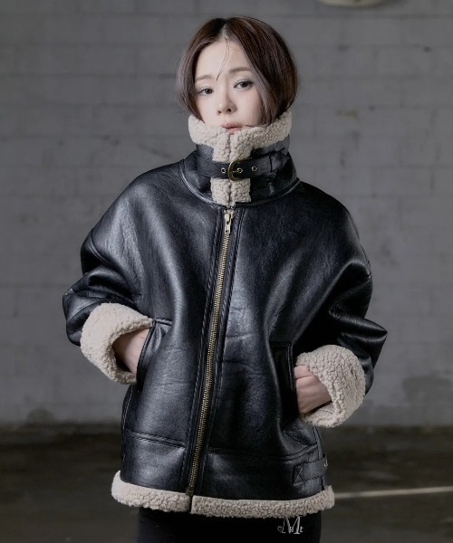 【ほぼ未使用】OPENING ACT ムートンレザージャケット ブラック M MUCENT（ムセント） ムートンコート ボアコート 「日本未発売/WEB限定