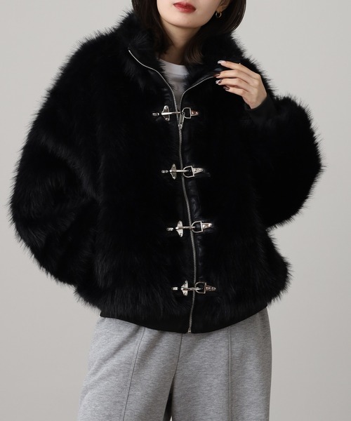 ✨新品/4L✨Re-J ジャケット ファー付 2way おしゃれボタン ブラック ✨新品/4L✨Re-J ジャケット ファー付 2way おしゃれボタン ブラック