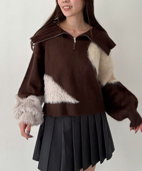 AD2010 archive ファーラインカーディガン ニット セーター AsRiRe カーディガン 2way フェイクファー ケーブルニットカーディガン