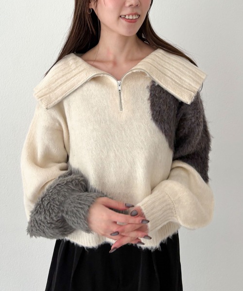 archives（アルシーヴ） ニット セーター ハーフZIPインターシャ