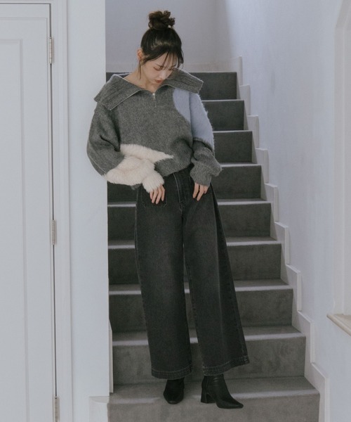 archivio ブラック セーター archives（アルシーヴ） ニット セーター ハーフZIPインターシャ