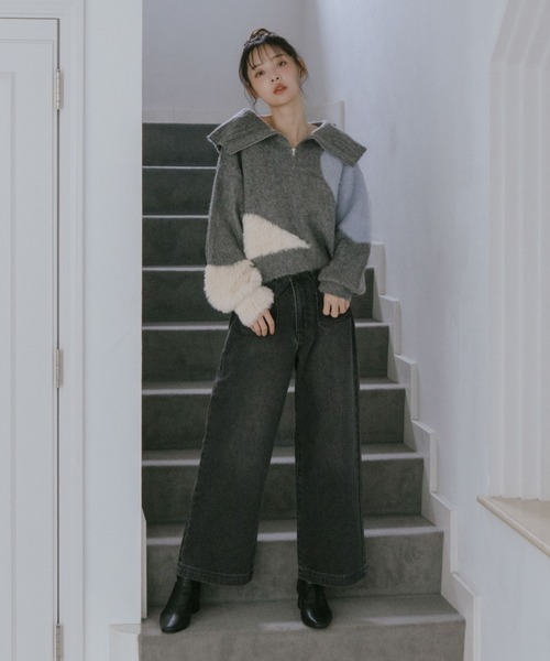 archives（アルシーヴ） ニット セーター ハーフZIPインターシャ