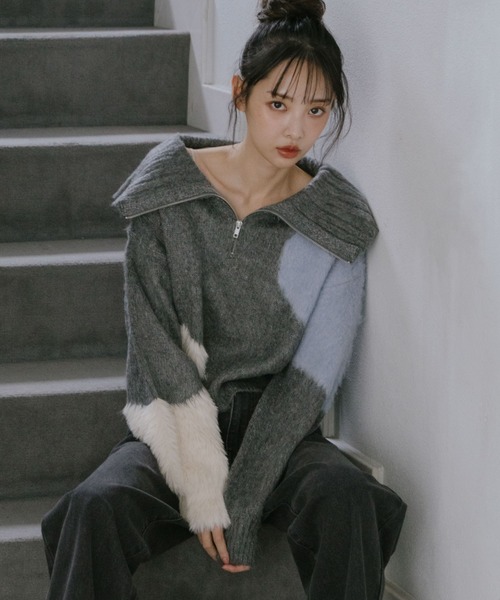 archives（アルシーヴ） ニット セーター ハーフZIPインターシャ