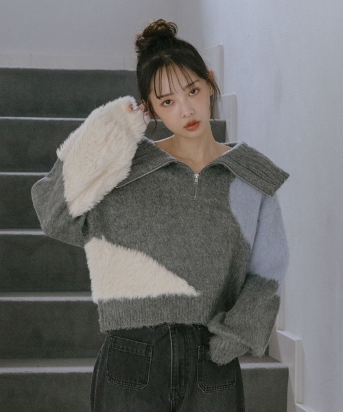 archives（アルシーヴ） ニット セーター ハーフZIPインターシャ