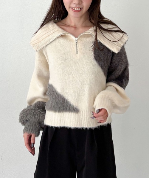 AD2010 archive ファーラインカーディガン ニット セーター archives（アルシーヴ）の「Wzipフェザーニットカーディガン