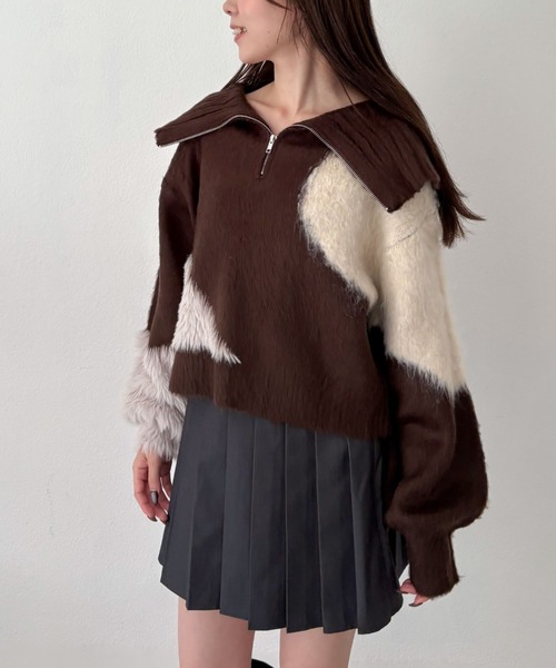 archives（アルシーヴ） ニット セーター ハーフZIPインターシャ