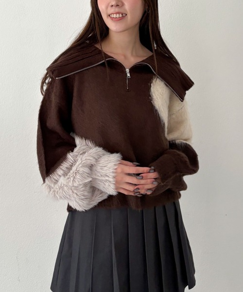 archives（アルシーヴ） ニット セーター ハーフZIPインターシャ