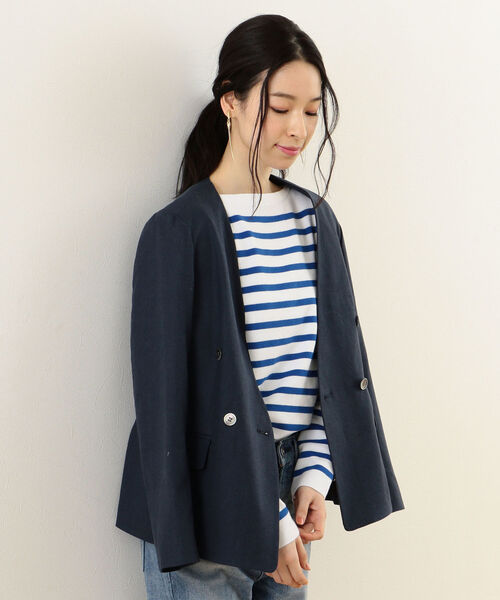 SHIPS（シップス） ノーカラージャケット 38 ネイビー レディース