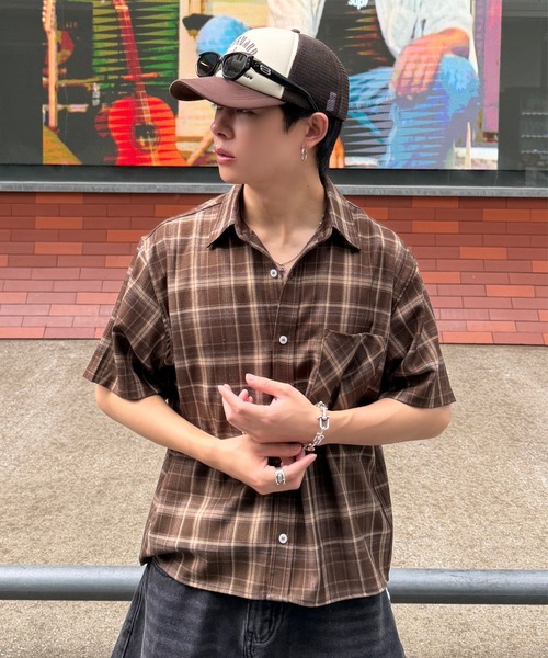 ADAMASTE シャツ 半袖 Retro Check Regular Collar Shirt - レトロ