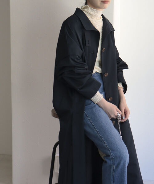 「fredy emue」 ステンカラーコート 38 ネイビー レディース_画像2