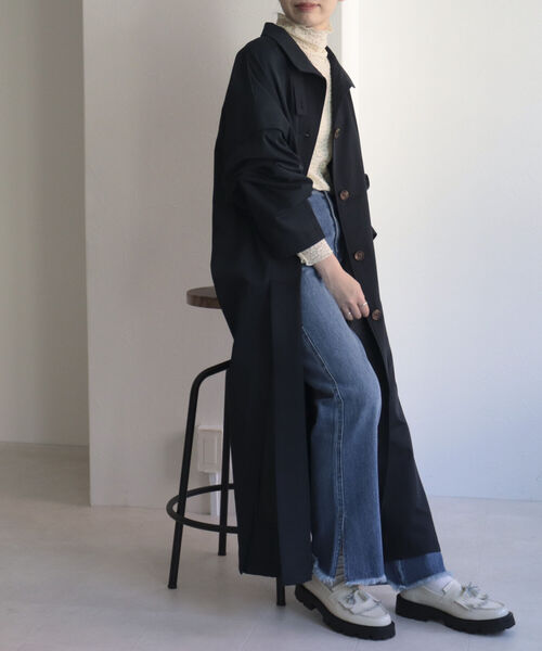 「fredy emue」 ステンカラーコート 38 ネイビー レディース_画像4