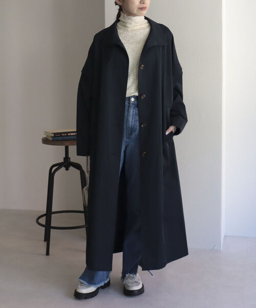 「fredy emue」 ステンカラーコート 38 ネイビー レディース_画像9