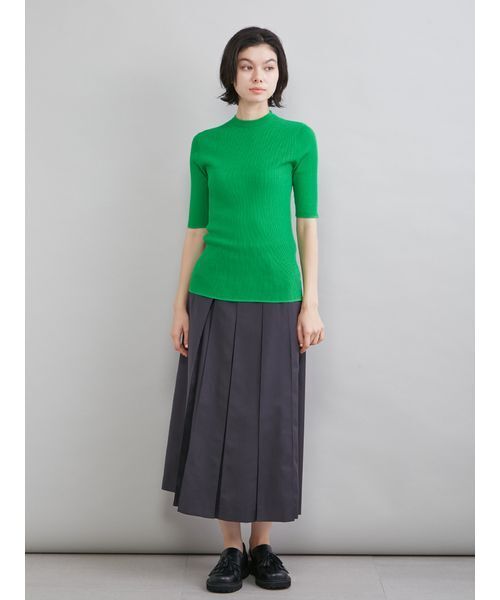 ANN DEMEULEMEESTER オリーブグリーン Aラインニット Mila Owen（ミラオーウェン） ニット セーター UVケア半袖シアー
