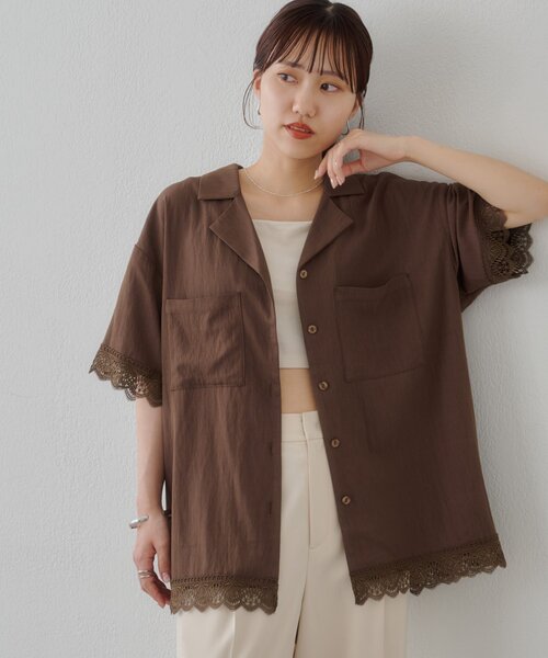 AtLast&Co 初期　開襟シャツ　14 1/2 Discoat（ディスコート） ブラウス シャツ 半袖 レース使い開襟シャツ