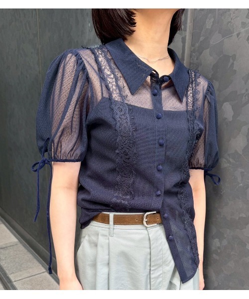 LE CIEL BLEU（ルシェルブルー） ブラウス シャツ 半袖 ドットチュール