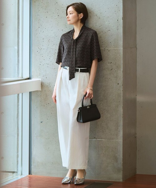 「ICB」 7分袖ブラウス X-LARGE ネイビー レディース_画像2