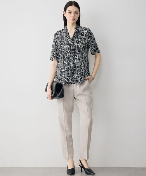 「ICB」 7分袖ブラウス X-LARGE ネイビー レディース_画像4