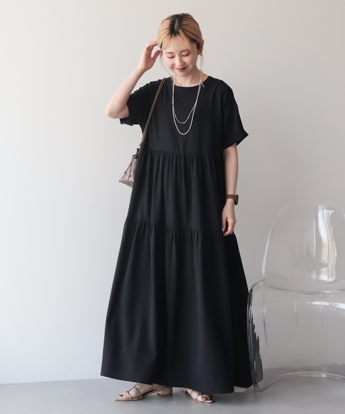 【USAGI ONLINE限定】新品 アメスリティアードワンピース BLK AMERICAN HOLIC（アメリカンホリック） ワンピース 夏 半袖 「WEB限定