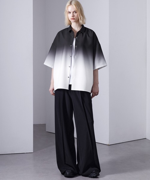 ☆YONFA S/L toromi shirt トロミシャツ 綾トロミ オーバーサイズドレープリラクシングL/Sシャツ MONO-MART