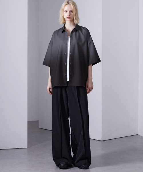 ☆YONFA S/L toromi shirt トロミシャツ 綾トロミ オーバーサイズドレープリラクシングL/Sシャツ MONO-MART