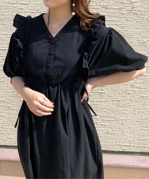 ★送料込◆フリル配色パールワンピース♡女度アップ♡ apres jour ワンピース フリルレース使いワンピ【ZOZOTOWN限定