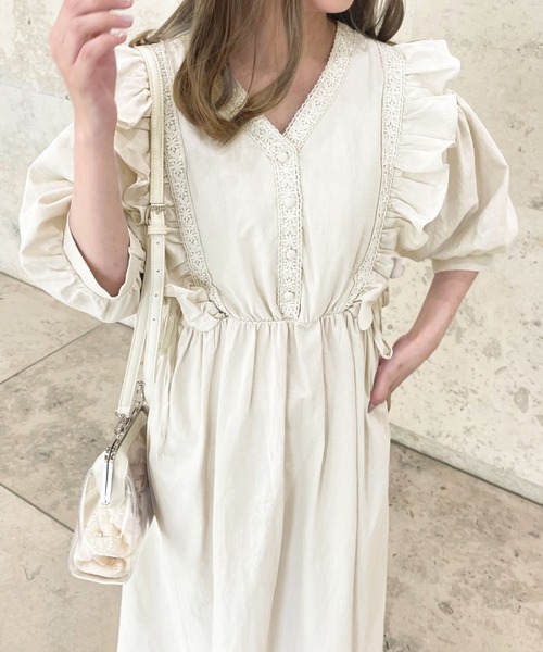 ★送料込◆フリル配色パールワンピース♡女度アップ♡ apres jour ワンピース フリルレース使いワンピ【ZOZOTOWN限定