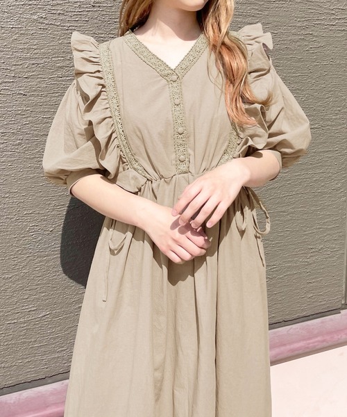 ★送料込◆フリル配色パールワンピース♡女度アップ♡ apres jour ワンピース フリルレース使いワンピ【ZOZOTOWN限定