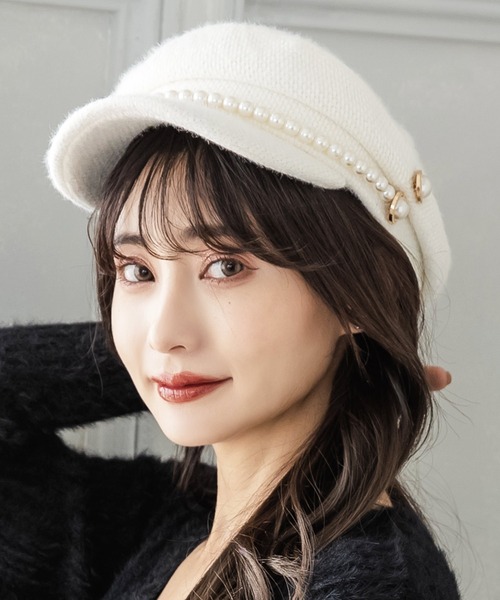 Julia Boutique 帽子 キャスケット パール付きシャギータッチ