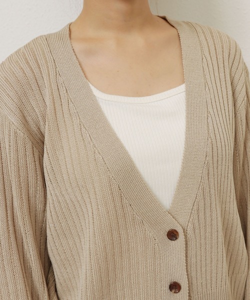 andme（アンドミー） カーディガン リネンタッチショート丈リブニット