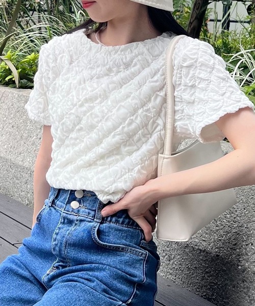 tシャツ 3.3 Field Trip／ベルト付き半袖プルオーバー レディース セール】3.3 Field Trip／クロスデザイン半袖T（Tシャツ