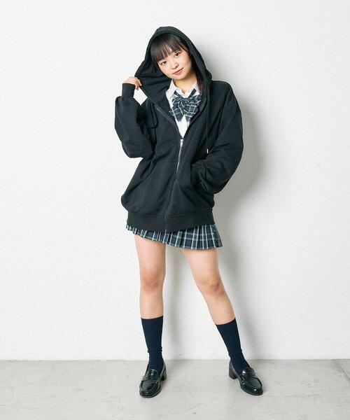 theory・ブラック フルジップ パーカー ルーズフィット WEGO パーカー WEGO/ルーズフィットジップパーカー レディース