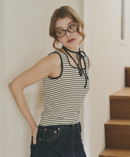 タンクトップ ノースリーブ cup in bi color camisole/配色タンク