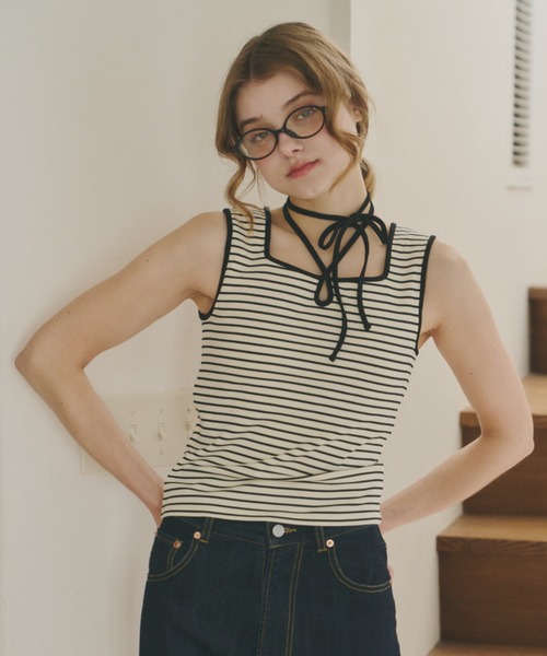 タンクトップ ノースリーブ cup in bi color camisole/配色タンク