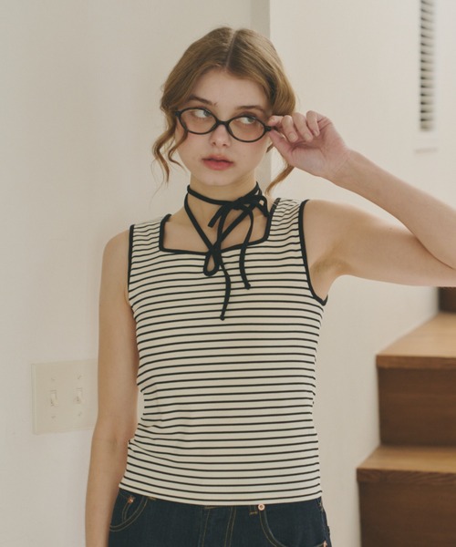 タンクトップ ノースリーブ cup in bi color camisole/配色タンク