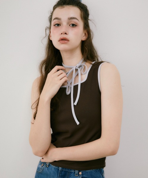 タンクトップ ノースリーブ cup in bi color camisole/配色タンク