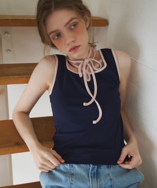 タンクトップ ノースリーブ カップインタンクトップ レディース タンクトップ ノースリーブ cup in bi color camisole/配色
