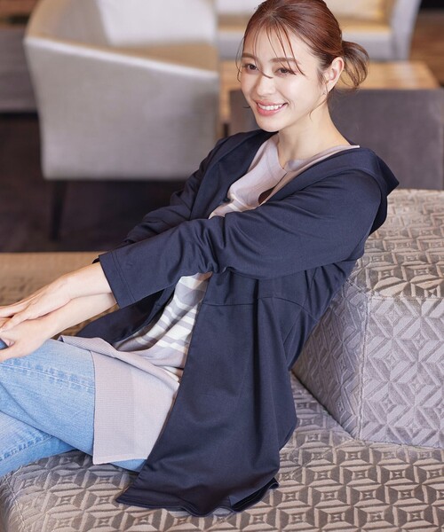 Tiaclasse カーディガン 「洗える」ポンチフードカーディガン