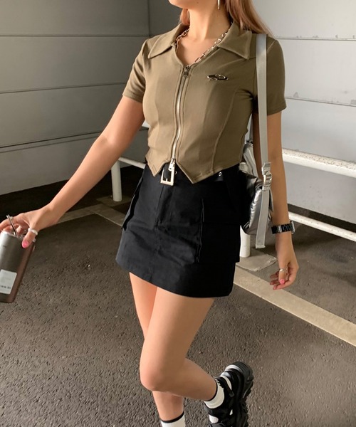 トップス non non-hedge tシャツ シルバーモチーフダブルジップポロ襟