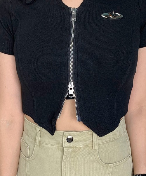 non-hedge tシャツ シルバーモチーフダブルジップポロ襟