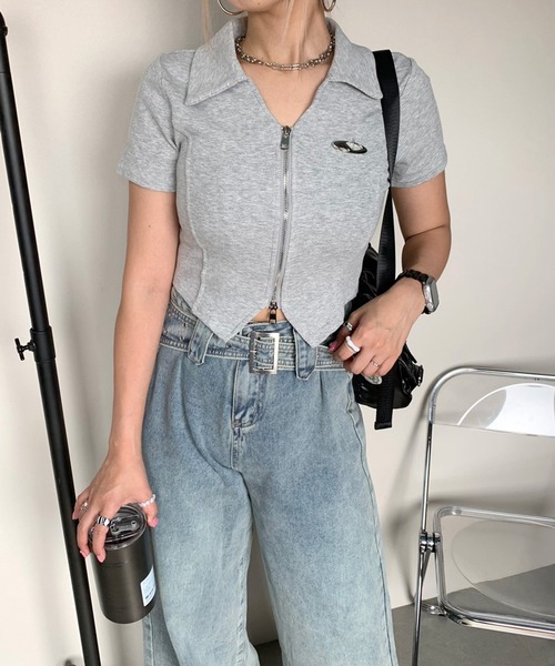 non-hedge tシャツ シルバーモチーフダブルジップポロ襟