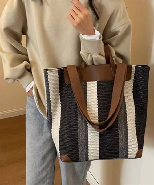 トートバッグ 綿麻ストライプ レディース : ZOZOTOWN Yahoo!店