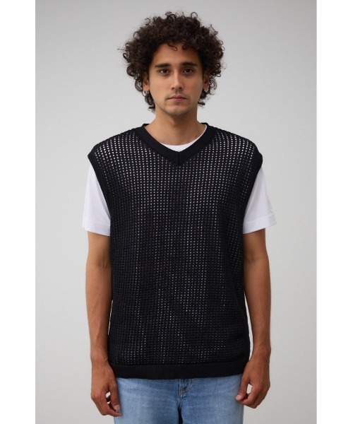 ブラックバイマウジー ニットベスト、ジレ AZUL BY MOUSSY ベスト ジレ 透かし編みニットベスト メンズ