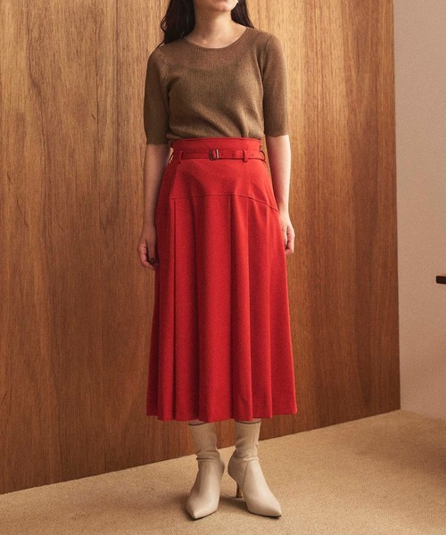 Sirin スカート 「シワになりにくい」ハイウエストベルトプリーツ