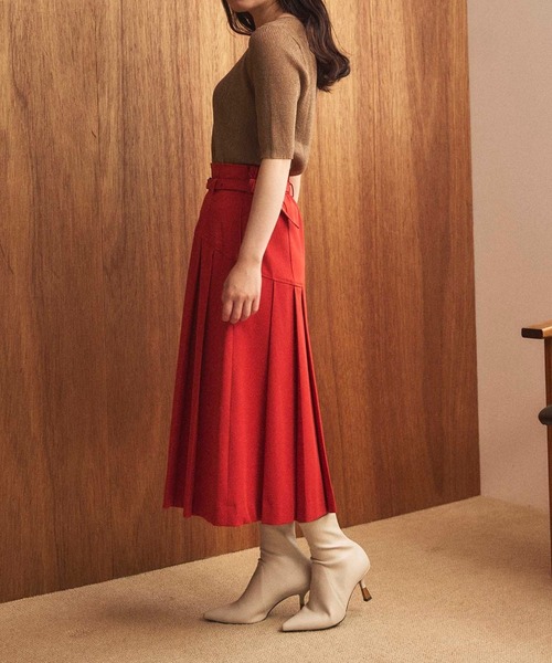 Sirin スカート 「シワになりにくい」ハイウエストベルトプリーツ