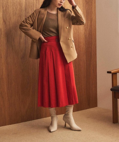 Sirin スカート 「シワになりにくい」ハイウエストベルトプリーツ